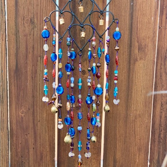 Diamond Shaped Heart Wind Chimes Hand Blue Glass Beads (Made To Order) - Picture 9 of 9